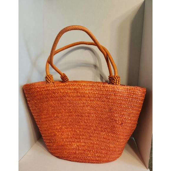 Cappelli Straworld Orange Straw Beach Bag with Beaded Handles *See Description* - Picture 2 of 8